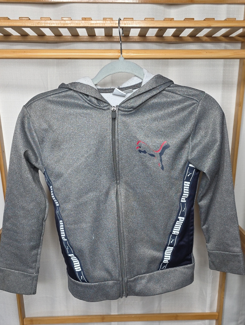 Puma Gray Metallic Hooded Zip Jacket with Navy Trim
